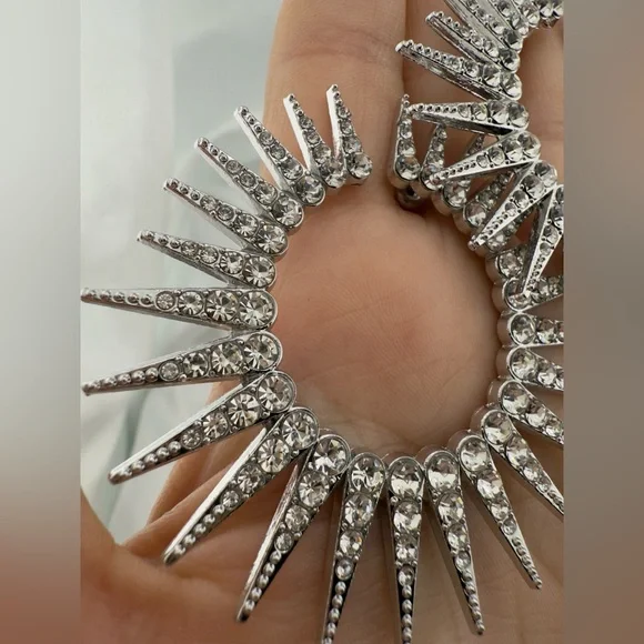 New! Luxury Silver Spiked Hoop Earrings - 40 mm Sparkle Circle